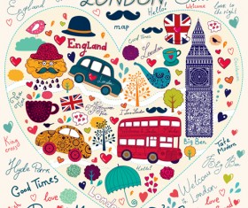 Hand drawn london romantic elements vector 04