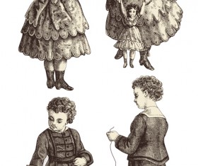 Hand drawn people elements retro vector 18