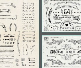 Hand drawn ribbon with ornaments vector material