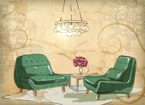 Hand drawn sofa armchairs vector graphics 03