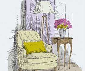 Hand drawn sofa armchairs vector graphics 05