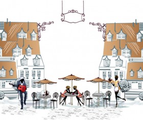 Hand drawn streets cafe 01 vector
