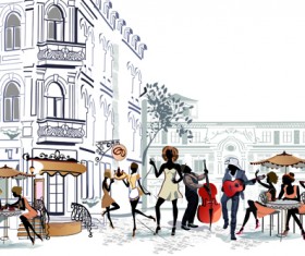 Hand drawn streets cafe 03 vector
