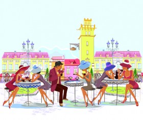Hand drawn streets cafe 04 vector