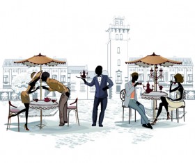Hand drawn streets cafe 05 vector