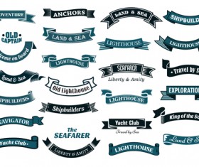 Nautical ribbon banners vector set