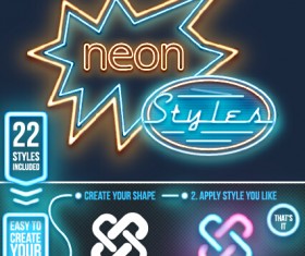 Neon light logos design set