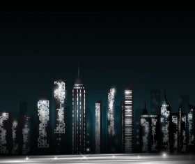 Night city skyscrapers vector material 01
