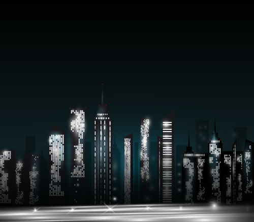 Night city skyscrapers vector material 01