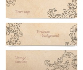 Ornament floral retro banners vectors 01
