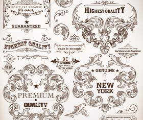 Ornamental elements and labels vintage style vector 01