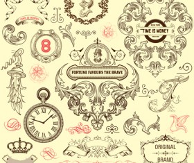 Ornamental elements and labels vintage style vector 03