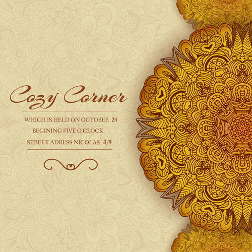 Ornate retro floral cards vector material 03