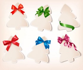 Paper christmas tree with ribbon cards vector 01