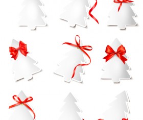 Paper christmas tree with ribbon cards vector 02