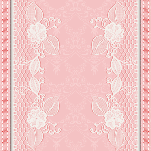 Pink background with white Lace vector material 03