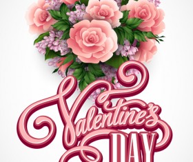 Pink flower with heart shape Valentine day cards vector 03