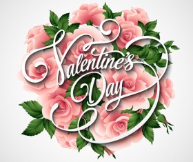 Pink flower with heart shape Valentine day cards vector 04
