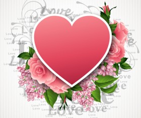 Pink flower with heart shape Valentine day cards vector 05