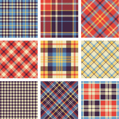 Plaid fabric patterns seamless vector 04