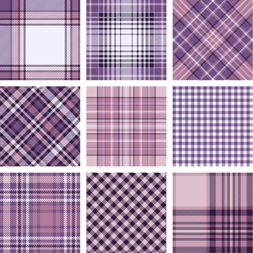 Plaid fabric patterns seamless vector 11