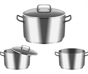 Realistic metal pan with cover vector