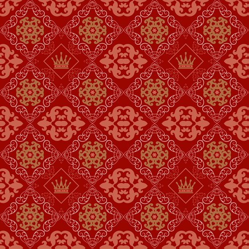 Retro floral with crown vector seamless pattern 01