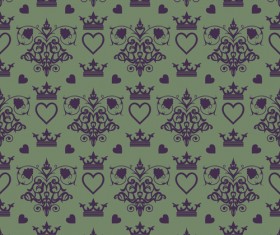 Retro floral with crown vector seamless pattern 03