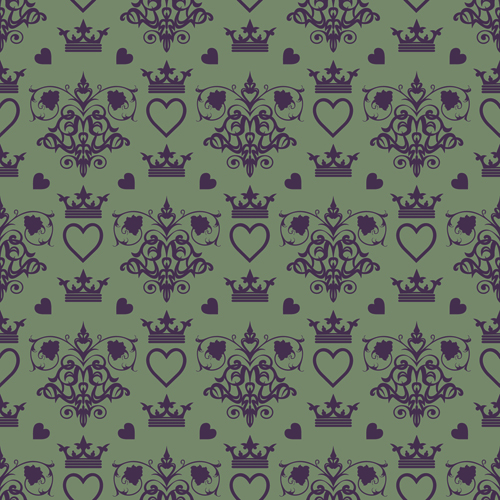 Retro floral with crown vector seamless pattern 03
