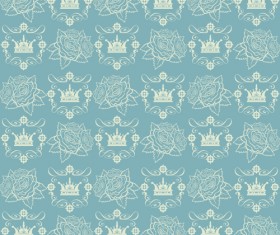 Retro floral with crown vector seamless pattern 05