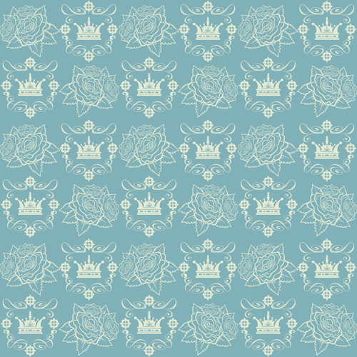 Retro floral with crown vector seamless pattern 05