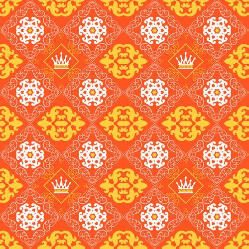 Retro floral with crown vector seamless pattern 06