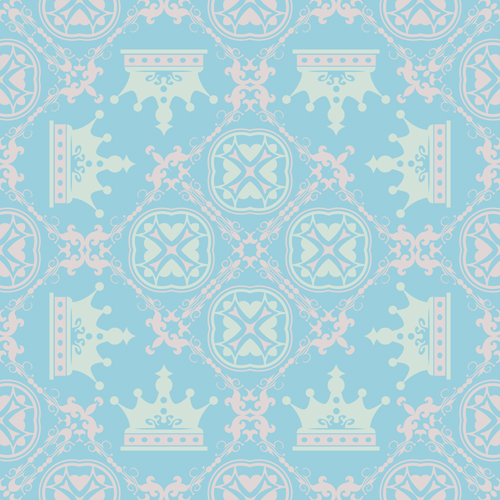 Retro floral with crown vector seamless pattern 07