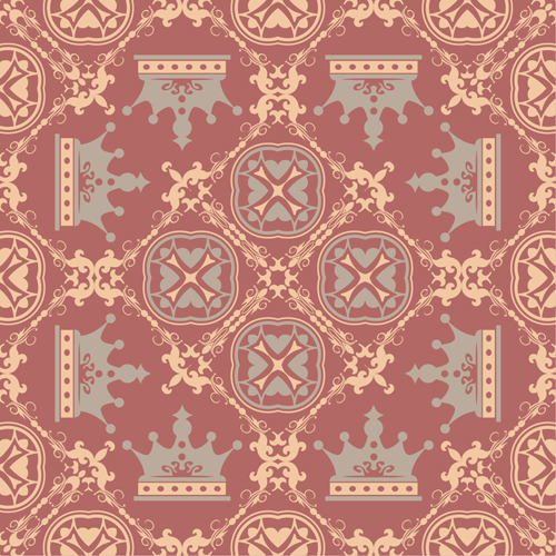Retro floral with crown vector seamless pattern 13