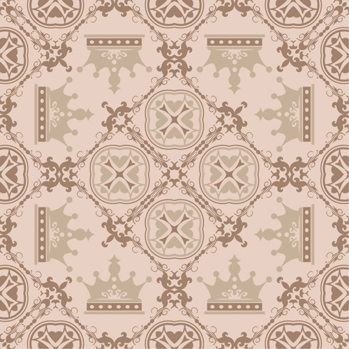 Retro floral with crown vector seamless pattern 15