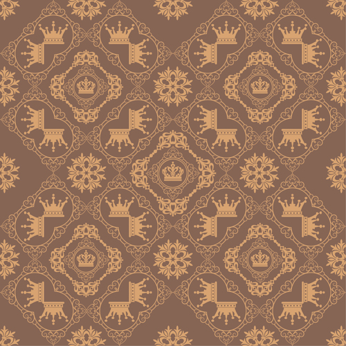 Retro floral with crown vector seamless pattern 16