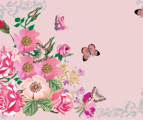 Retro flower with butterflies frame background