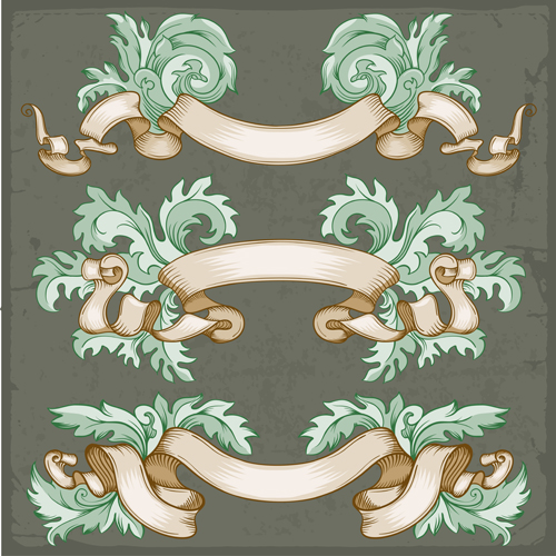 Retro ribbon with ornaments floral vector 02