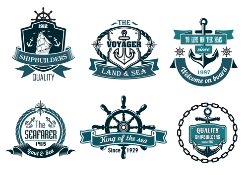 Retro styles nautical labels vector material 01 free download