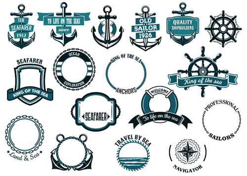 Retro styles nautical labels vector material 03