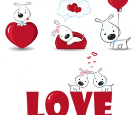 Romantic dog and love elements vector