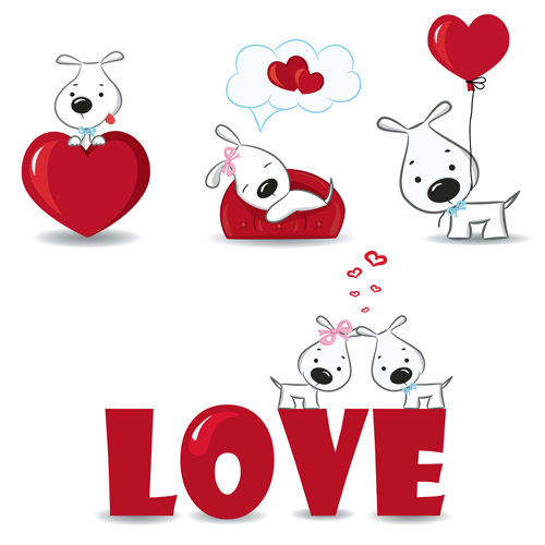 Romantic dog and love elements vector