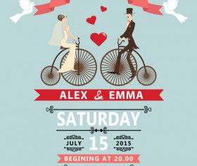 Romantic wedding cards retro style vector 01