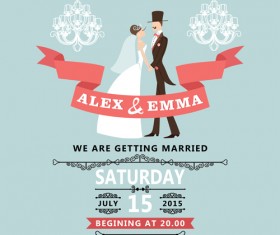 Romantic wedding cards retro style vector 02