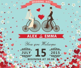 Romantic wedding cards retro style vector 03