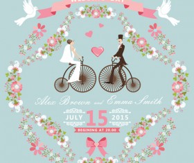 Romantic wedding cards retro style vector 04