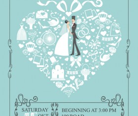 Romantic wedding cards retro style vector 05