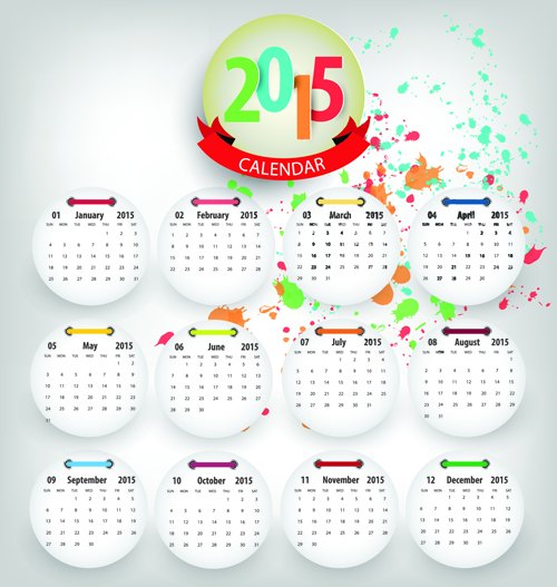 Round cards calendar 2015 vector 01