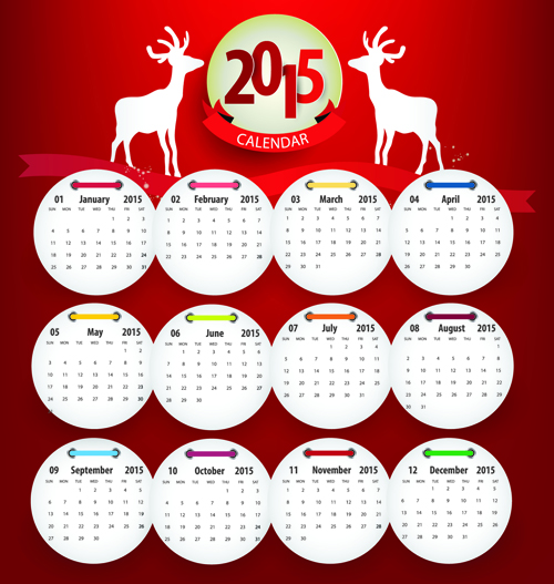 Round cards calendar 2015 vector 02