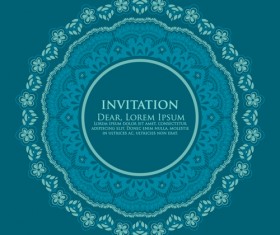 Round floral pattern invitation cards vector material 02